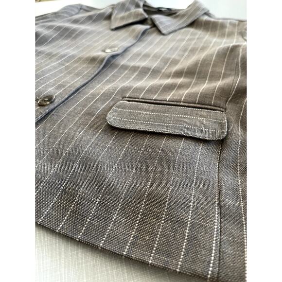 Express Sz M Pinstripe Collared Jacket Neutral Office Tailored Cropped Stretch - Picture 7 of 15